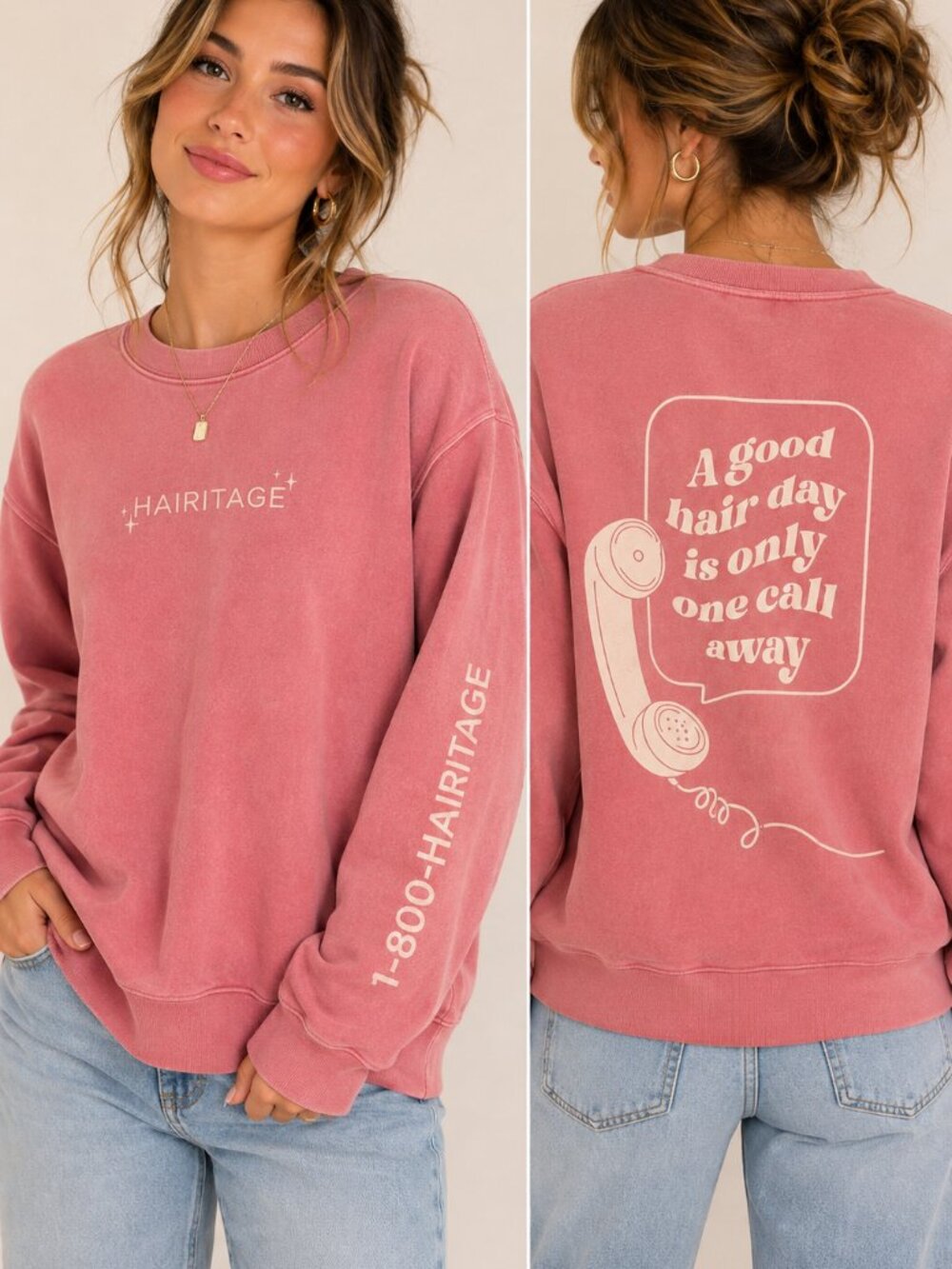 Hairitage Pink Sweatshirt M Retro Hair Salon Graphic Y2K Coquette Girly Crewneck